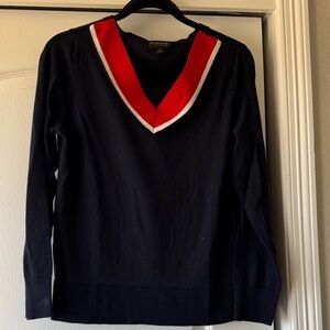 Banana Republic Black V-Neck Sweater with Red and White Trim
